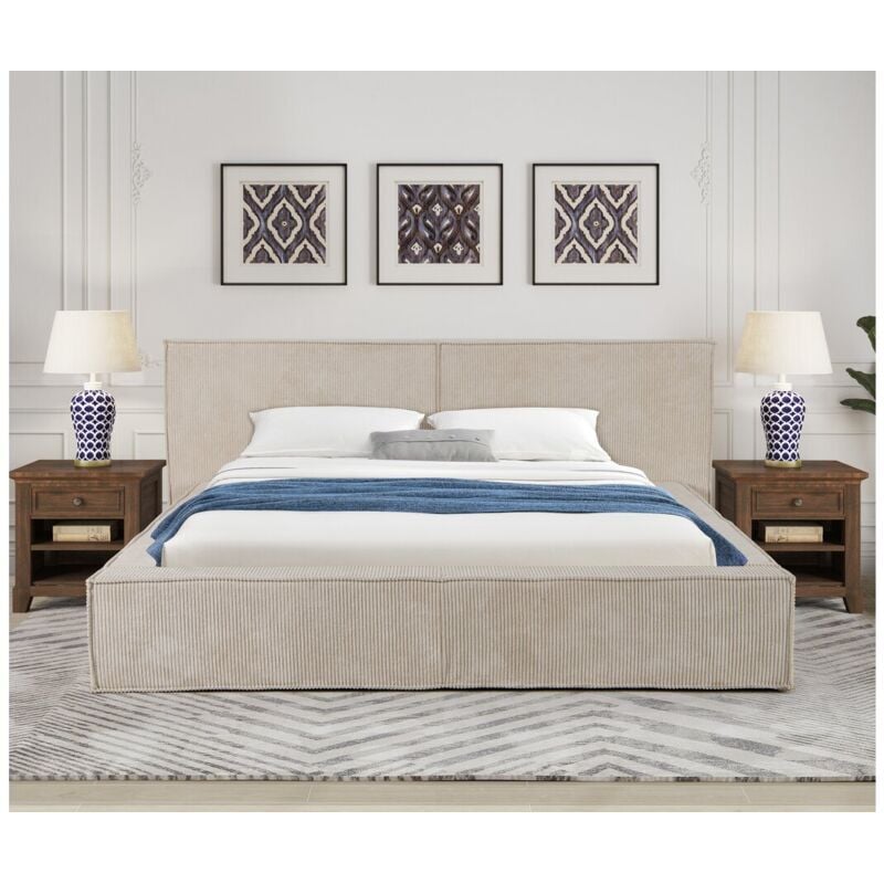 Lit coffre en velours côtelé Courchevel - 160 x 200 cm - Beige