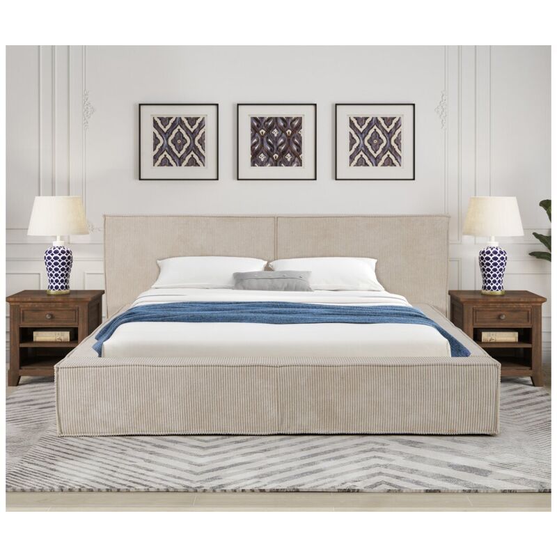 Lit coffre en velours côtelé Courchevel - 180 x 200 cm - Beige