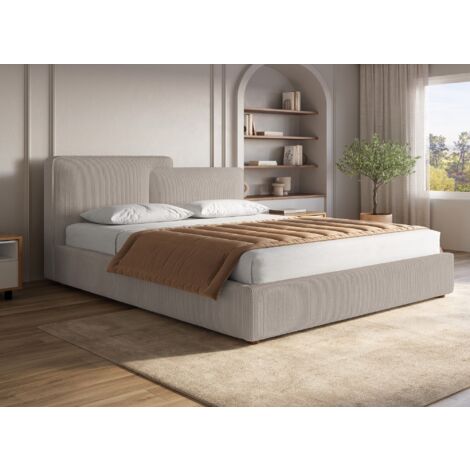 Lit coffre en velours côtelé taupe 180x200 cm ZELIA