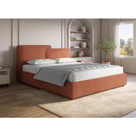Lit coffre en velours côtelé terracotta 160x200 cm ZELIA