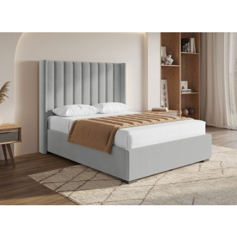 Lit coffre en velours gris 140x190 cm ALENA