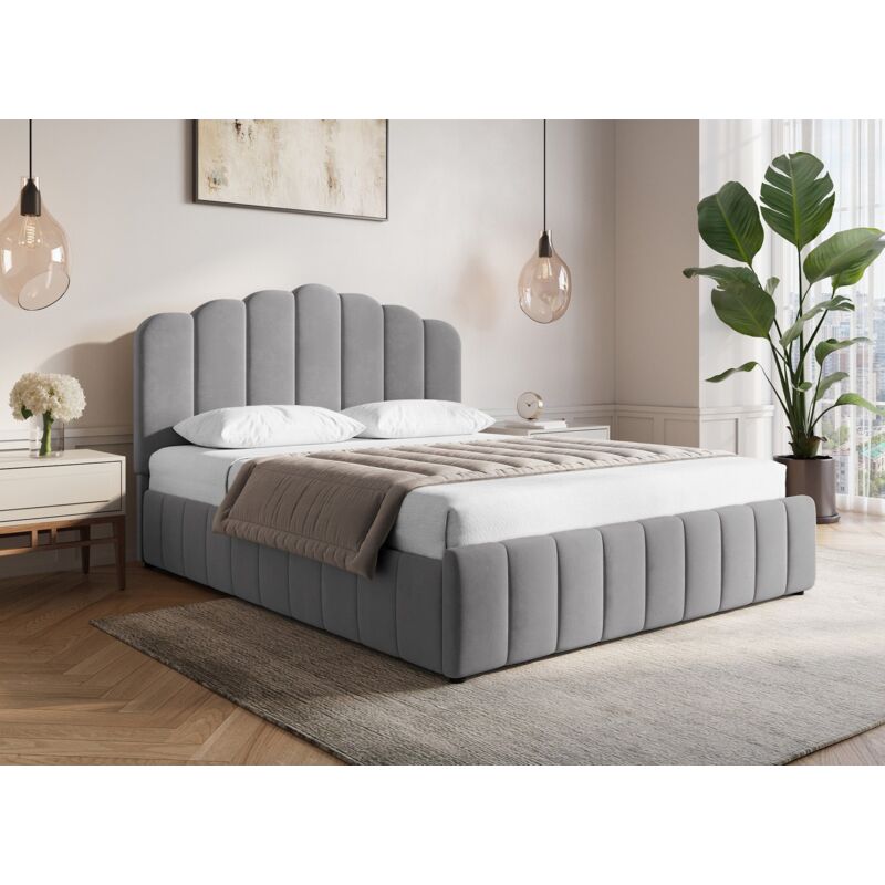 Elvira - Lit coffre en velours gris 160x200 cm elvira