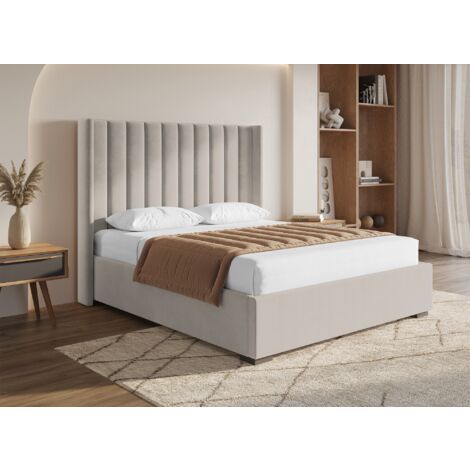 Lit coffre en velours taupe 160x200 cm ALENA