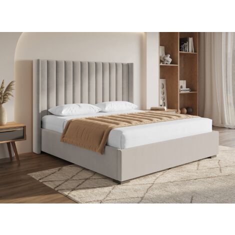 Lit coffre en velours taupe 180x200 cm ALENA