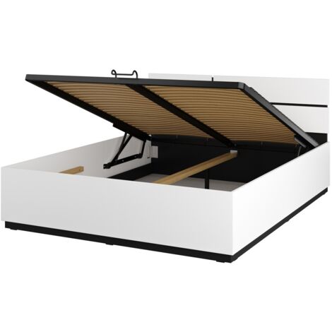Lit coffre HAVANA 180x200 cm - Blanc et noir  – Lit moderne avec rangement intégré