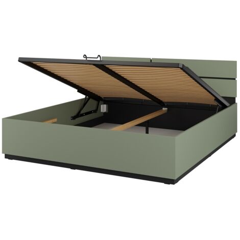 Lit coffre HAVANA 180x200 cm – Coloris vert sauge et noir – Lit moderne avec rangement intégré