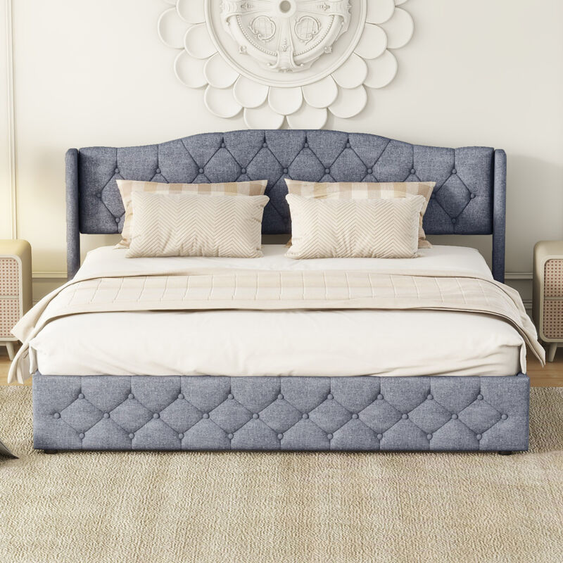 Wishdor - Lit coffre Lit adulte et ados 180 x 200 cm avec sommier à lattes. gris