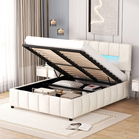 HOMMOO 140x200cm, avec éclairage LED, avec espace de rangement, Beige