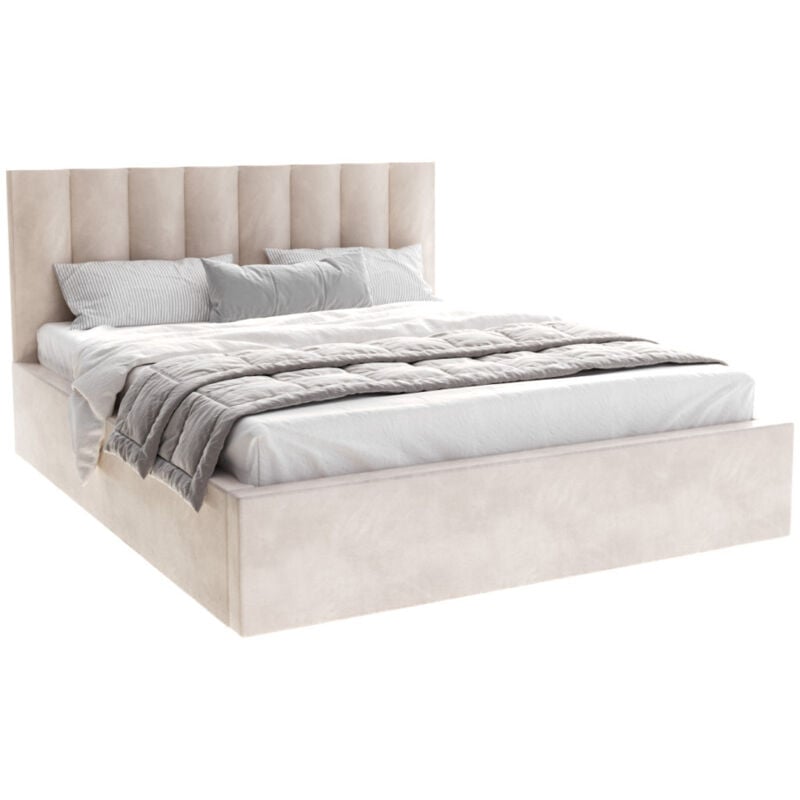 Nova Confort - Lit coffre Lorado 140 x 190 cm avec sommier à lattes relevable Beige Clair