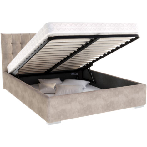 Lit coffre LUCERNO 140 x 190 cm avec sommier à lattes relevable Taupe