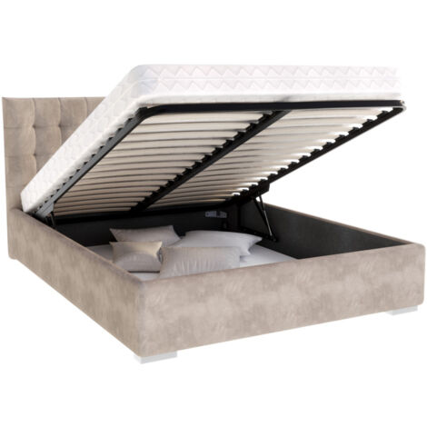 Lit coffre LUCERNO 160 x 200 cm avec sommier à lattes relevable Taupe