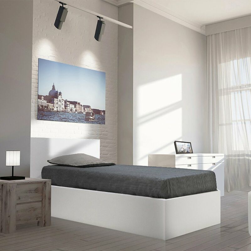Le Quai Des Affaires - Lit coffre madrid 90x190 + 1 sommier / Blanc/ 196x102x85