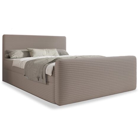 Lit coffre + matelas Napoli 140cm velours côtelé Taupe