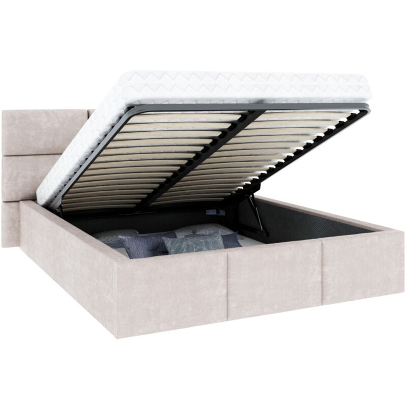 Lit coffre Miami 160 x 200 cm avec sommier à lattes relevable Beige