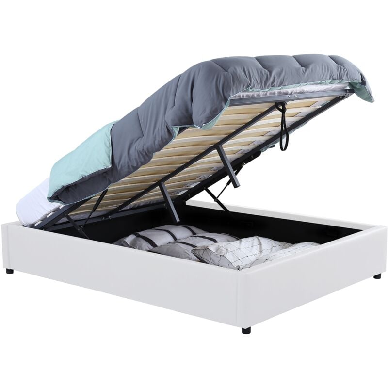Lit coffre double miami avec sommier 140 x 190 cm pvc blanc