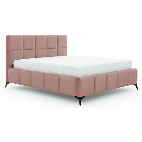 Lit coffre Mister prestige - Revêtement velours capitonné-Rose poudré-160x200