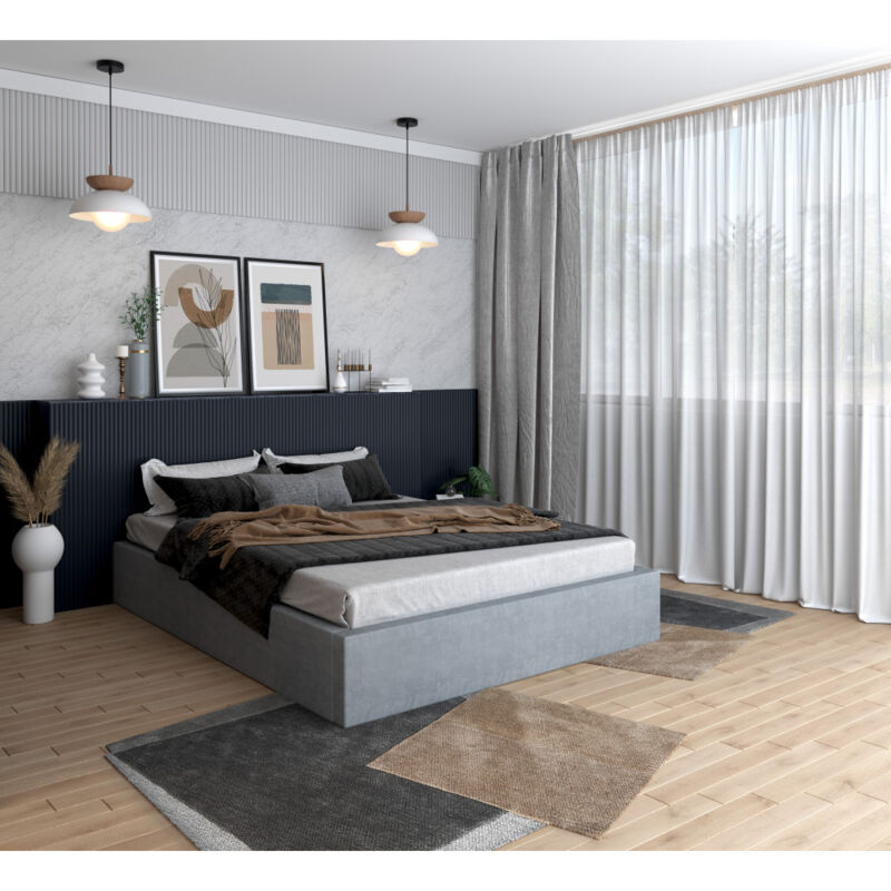 Nova Confort - Lit coffre Orlane 140 x 190 cm avec sommier à lattes relevable Gris Clair
