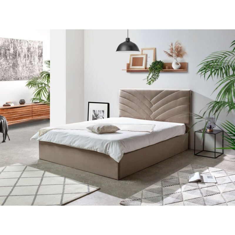 Lit coffre palmyre Velours 140x190 Beige - Bobochic