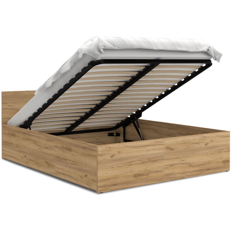 Nova Confort - Lit coffre Paris 120 x 200 cm avec sommier à lattes relevable Chêne
