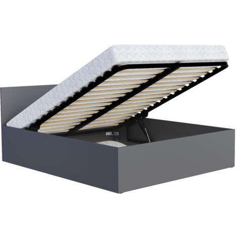 Lit coffre Paris 140 x 190 cm avec sommier à lattes relevable Gris