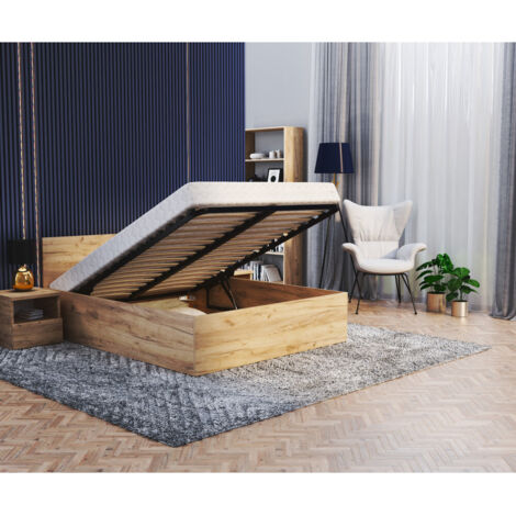 Lit coffre Paris 140 x 200 cm avec sommier à lattes relevable Chêne