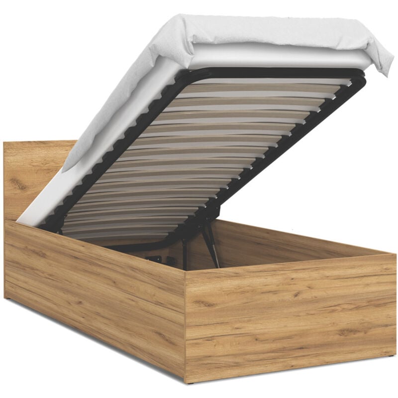 Nova Confort - Lit coffre Paris 90 x 200 cm avec sommier à lattes relevable Chêne