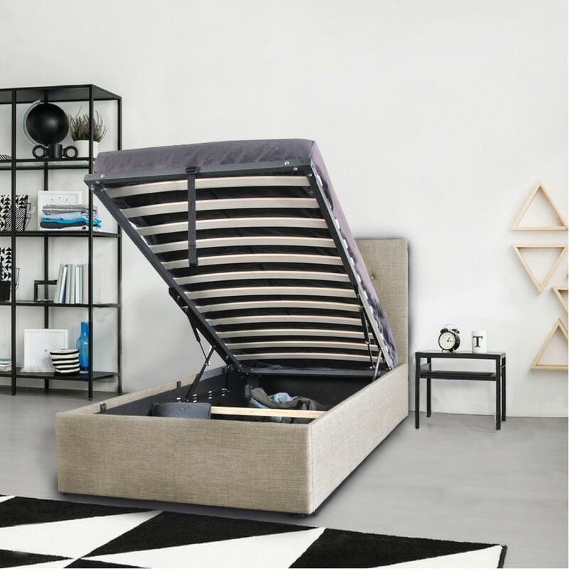 Le Quai Des Affaires - Lit coffre parma 90x190 + 1 sommier / Beige/ 201x99x99 cm