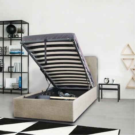 Lit coffre PARMA 90x190 + 1 sommier / Beige/ 201x99x99 cm