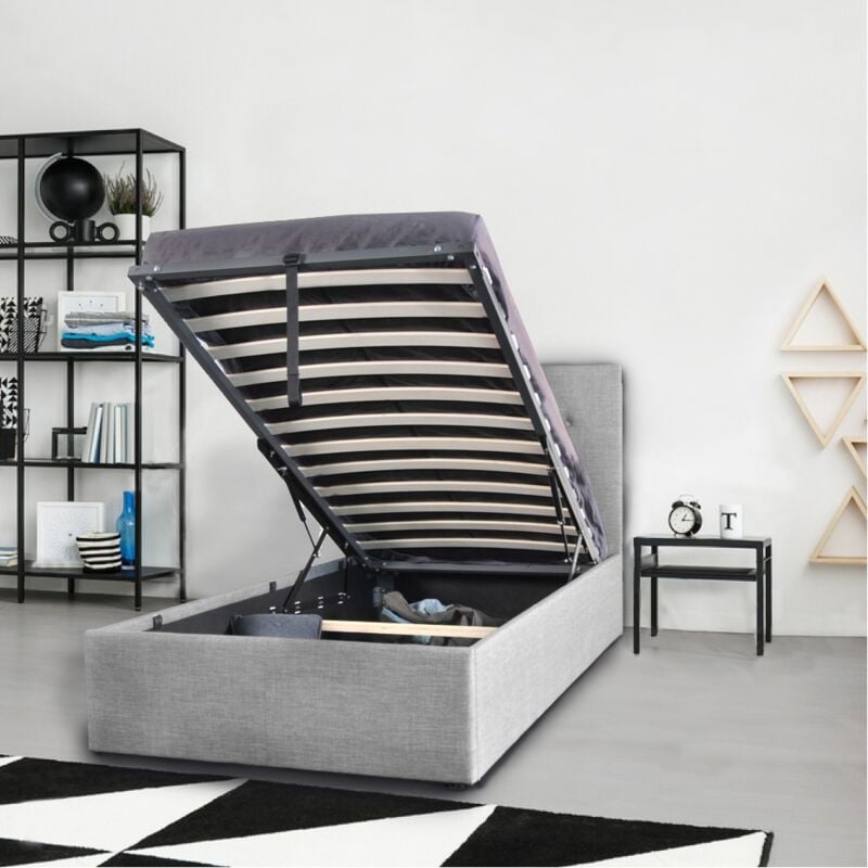 Lit coffre parma 90x190 + 1 sommier / Gris clair/ 201x99x99 cm