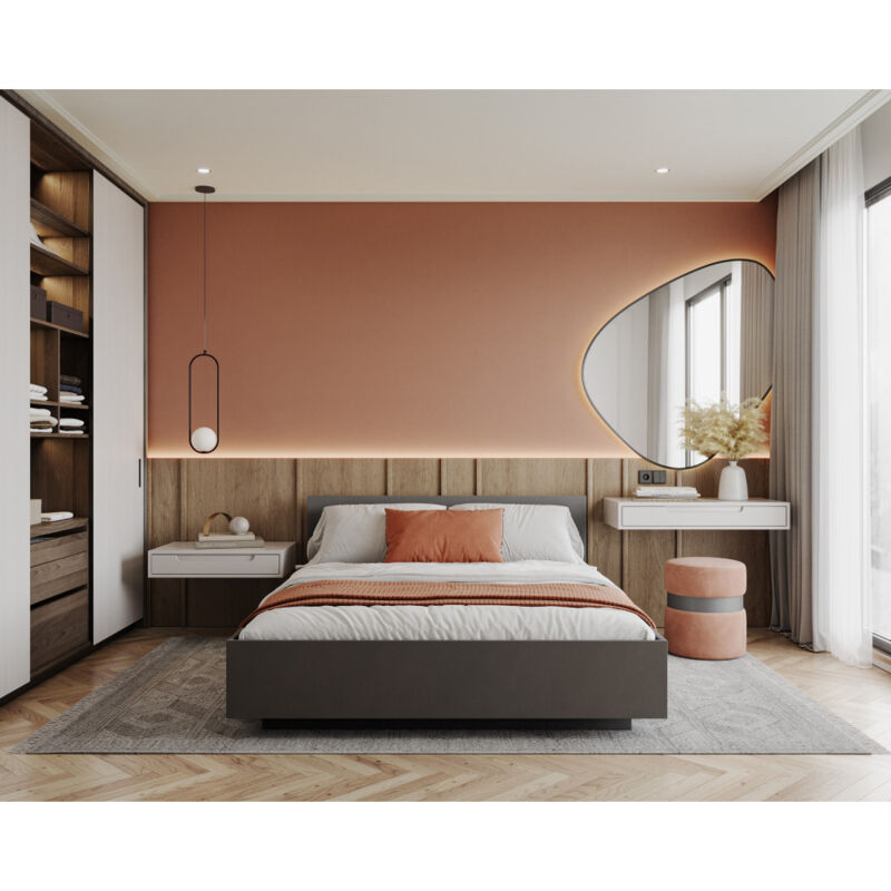 Lit coffre Perou 140 x 190 cm avec sommier à lattes relevable Gris Foncé