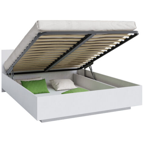 Lit coffre Perou 140 x 190 cm avec sommier à lattes relevable Blanc