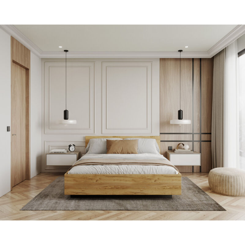 Nova Confort - Lit coffre Perou 160 x 200 cm avec sommier à lattes relevable Chêne