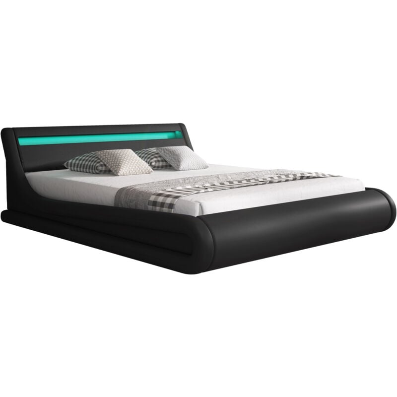 Muebles Bonitos - Lit Coffre pour Matelas Lit Adulte Couleur Noir avec led Matériaux bois et simili cuir Coffre de rangement Modèle Parisina 160x200cm