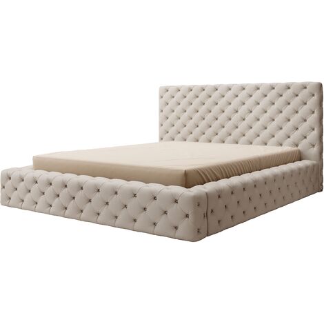 Lit coffre Prince luxe – Simili cuir capitonné-Beige-180x200