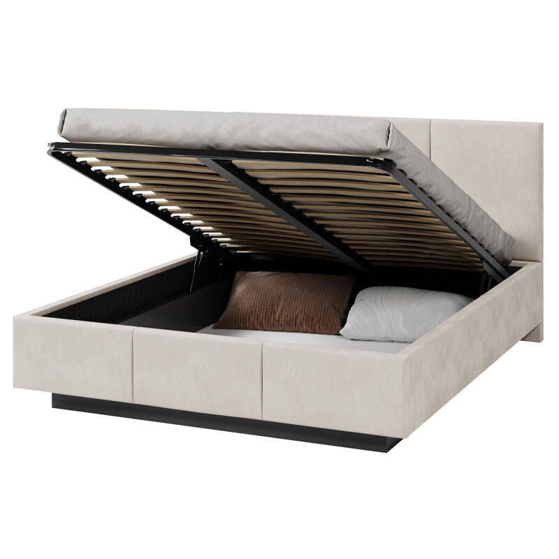 Kids Literie - Lit coffre Raveiro 140 x 190 cm avec sommier à lattes relevable Crème