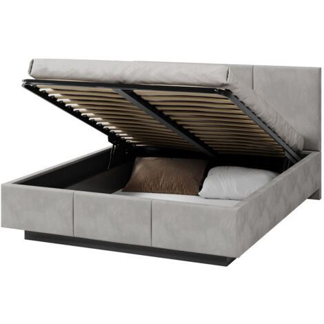 Lit coffre Raveiro 140 x 190 cm avec sommier à lattes relevable Gris clair