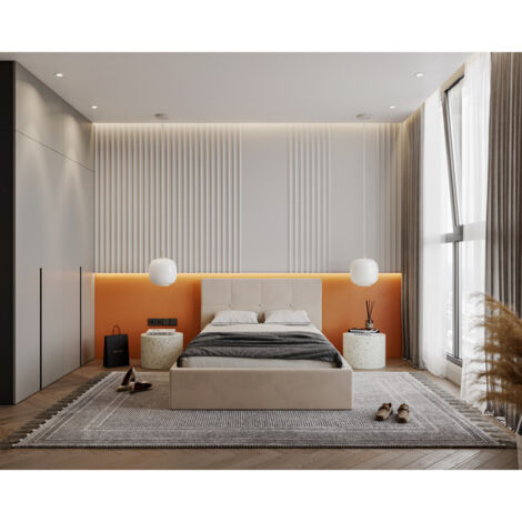 Lit coffre RINO 120 x 200 cm - Sommier inclus Beige