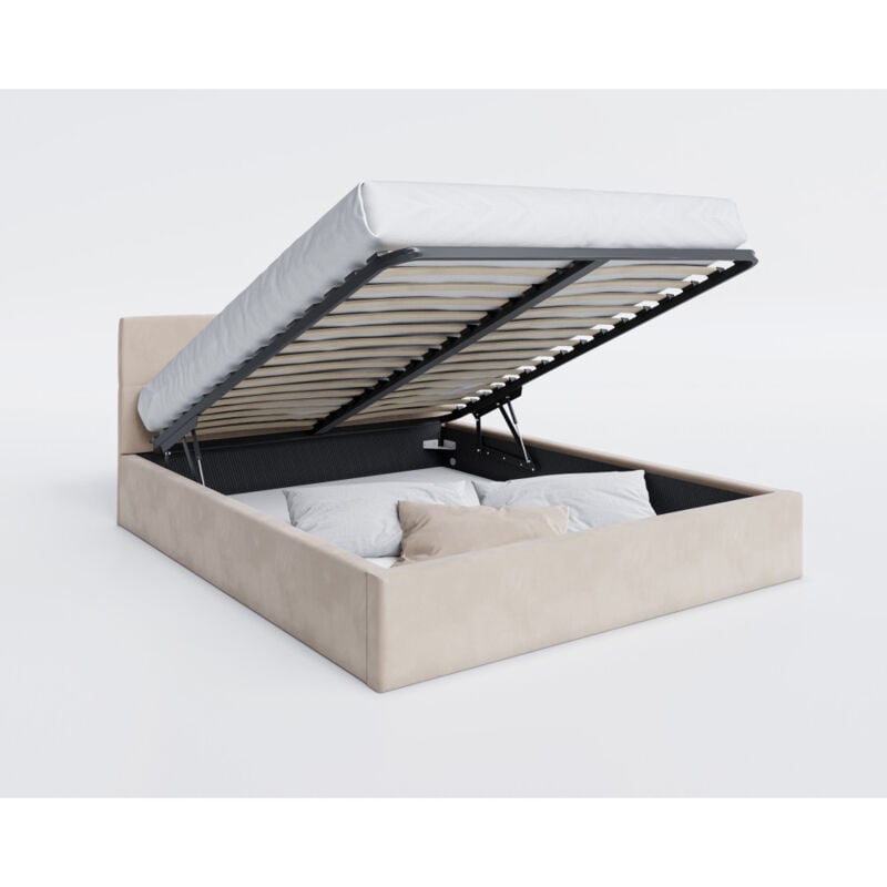 Kids Literie - Lit Coffre Rino 180x200 - Sommier inclus Crème