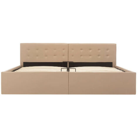 Lit coffre simili cuir beige Rundi 180x200 cm