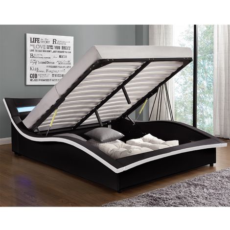 Cadre de lit en simili avec coffre et LED intégrées CAMDEN