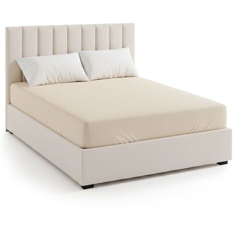 Lit Coffre Songe + Sommier Tissu Beige 140cm