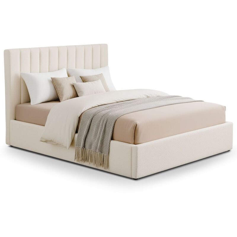 Lit Coffre Songe + Sommier Tissu bouclette Beige 180cm Lit Coffre Songe + Sommier Tissu bouclette Beige 180cm