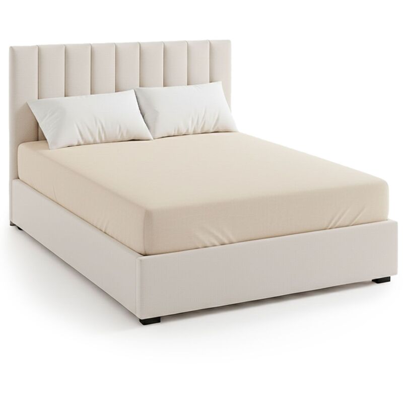 Cotecosy - Lit Coffre Songe + Sommier Tissu Beige 140cm