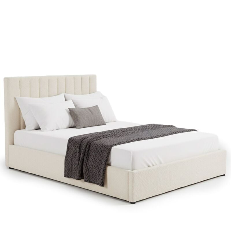 Cotecosy - Lit Coffre Songe + Sommier Tissu bouclette Beige 160cm