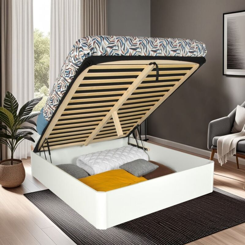 Lit coffre spiro 140x190cm + 1 sommier / blanc/