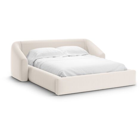 Lit coffre + tête de lit 200x180 en tissu structurel beige clair