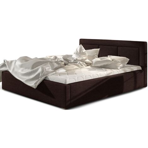 Lit coffre tissu marron grand carré capitonné Berlino