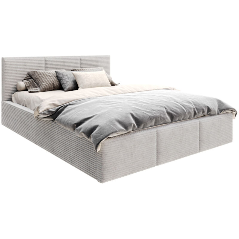 Lit coffre Tulum 140 x 190 cm - Velours cotelé - avec sommier à lattes relevable Gris Clair