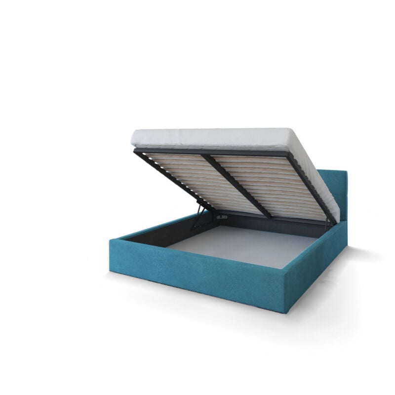 Nova Confort - Lit coffre Vegas 140 x 190 cm avec sommier à lattes relevable Azur