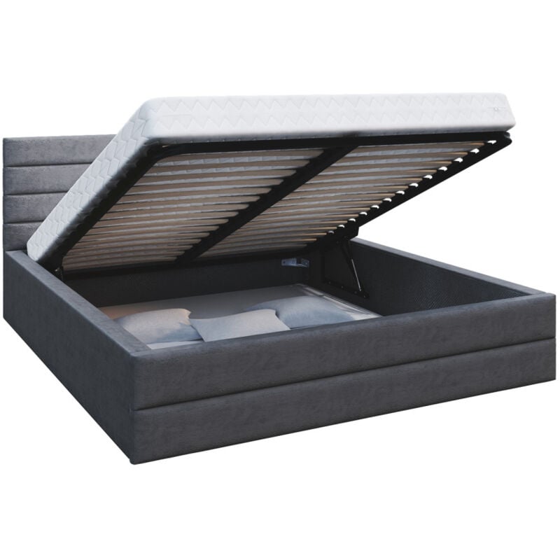 Kids Literie - lit coffre virginia 140x190 - Sommier inclus Gris foncé